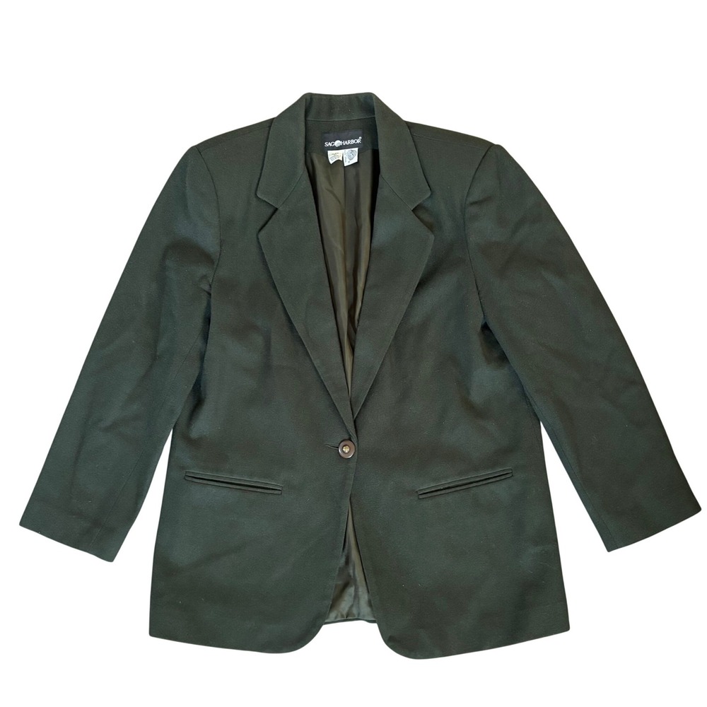 Vintage Sag Harbor 100% Pure‎ Wool Blazer Sz 10 Emerald Green Business Classic